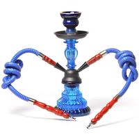 Chicha en verre haut de gamme à 2 tuyaux, kit mini chicha portable classique avec tuyaux en cuir à texture bois