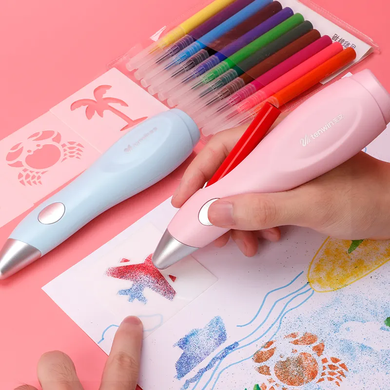 Tenwin ปากกาแอร์บรัช5600 12ชิ้น,ปากกาพ่นสีและวาดรูปสามารถซักได้พร้อมปากกาพ่นสีไฟฟ้าปากกาพ่นสีศิลปะแอร์มาร์กเกอร์สำหรับเด็ก