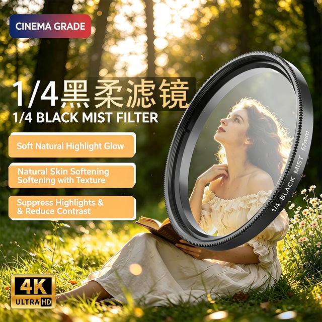 Black Optical Glass Filter, Soft Focus Filter, DSLR Photography Filter, Black Mist Diffusion Filter, Cinematic Glow Lens Filter