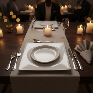 Piatto Quadrato con Motivo Solare e Alto Rapporto di Aspetto, Stoviglie in Ceramica Bianca per Ristoranti, Banchetti e Servizi di Catering - Product Image 4