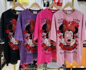 T-shirts pour femmes surdimensionnés à motif dessin animé, personnalisés par le fabricant, nouvelle collection, vente en gros, avec strass - Product Image 4
