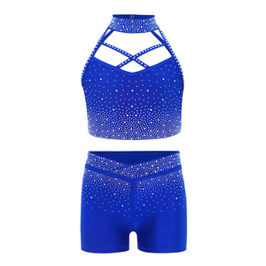Conjunto de Top Corto y Pantalones Cortos para Gimnasia, para Niñas de 6 a 16 Años, Traje para Espectáculos, Baile de Salón Estándar y Competencias - Product Image 1