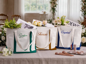 Borsa Personalizzata Ricamata per Damigelle, Regalo di Nozze, Borsa da Spiaggia in Tela Stile Classico per Donne - Product Image 3