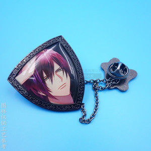Broche bouclier style anime japonais en alliage de zinc couleur nickel noir avec sertissage clos et chaîne, bijou de mode unisexe, cadeau - Product Image 2