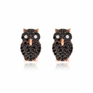 Búho Diseño Negro Zircon Stud Pendientes Turksih Hecho a mano al por mayor Hecho a mano 925 Joyas de plata esterlina - Product Image 2