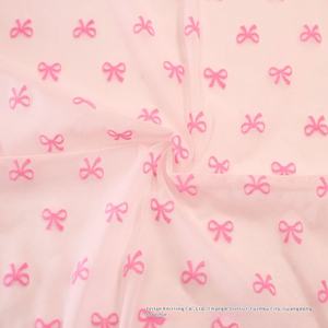 Tissu en maille de polyester et élasthanne extensible dans les quatre sens, doux pour la peau, toucher doux, gaze avec nœud floqué pour lingerie et vêtements - Product Image 3