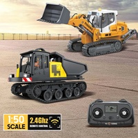 Mini Excavadora Metálica 970 a Escala 1/50, Modelo de Simulación RC Listo para Usar, Cable USB, Luz y Sonido, Control Remoto de 25-30m, Volcador Profesional