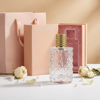 Prix d'usine, flacon de parfum rond rose 100 ml pour femmes, flacon de parfum de luxe noir personnalisé 100 ml avec emballage en boîte