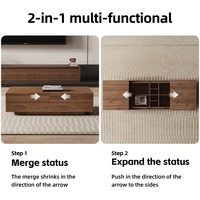 Construction robuste, rangement extensible pour table basse carrée en noyer au design durable et minimaliste en MDF