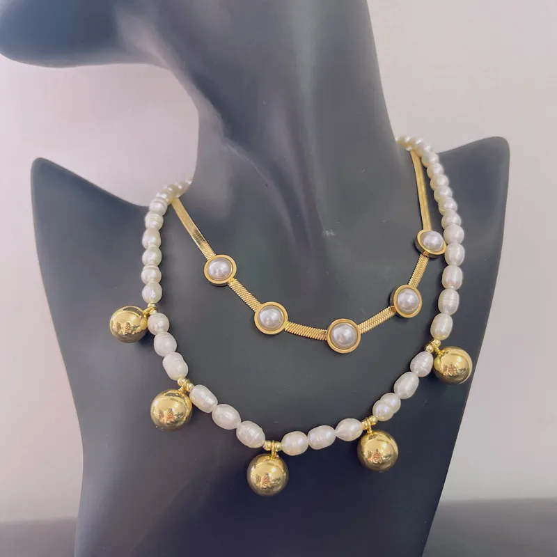 Fashionable New Design Large Brass Bead Jewelry Fresh Water Pearl Shell Pearl Gold Plated Necklace for Women