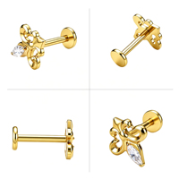 Clous d'oreille en titane de qualité implantable ASTM F136, bijoux de piercing corporel tendance avec zircon et filetage interne pour cartilage et hélix
