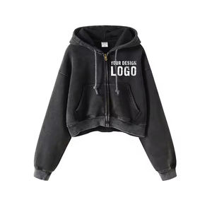 Sweat à capuche pour femme, style décontracté, avec cordon de serrage, fermeture éclair intégrale, logo personnalisé, yoga, sport, épaules tombantes, sweat à capuche en polaire pour femme - Product Image 3