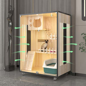 Descuento Limitado Villa de Lujo de Diseño Moderno para Gatos Grandes, Transpirable de <span class=keywords><strong>Madera</strong></span> y Vidrio, Casa para Mascotas Gatos - Product Image 1