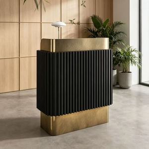 Luxury Modern Fluted Wood Reception Desk Brushed Gold Cashier Counter Small Standing Checkout Desk for Salon Spa Clinic Store - Product Image 5