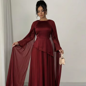 Vestido Abaya Maxi con mangas tipo capa de satén azul marino para mujer, vestido musulmán para mujer, vestidos de noche para mujer, ropa islámica modesta. - Product Image 1