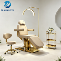 Ensemble de mobilier de salon de beauté de luxe : Lit de beauté électrique noir pour extensions de cils, 3 moteurs, réglable, avec fonction massage et fauteuil facial avec accoudoirs