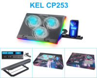 Refroidisseur portable pour ordinateur portable CP253, ultra-fin, panneau dissimulé, design antidérapant, 6 vitesses réglables, 3 ventilateurs RGB, support de jeu ABS, en stock