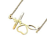 Collier en acier inoxydable sur mesure de style italien pour femmes, or rose, rythme cardiaque avec diamants, chaînes plaquées or