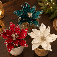 Décorations de Noël en gros d'usine : Fleurs rouges, vertes et blanches avec diamants – Ornements de sapin de Noël durables et tendance