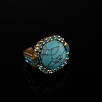 Bagues vintage ovales en turquoise bleue, style ethnique rétro, plaquées or, pour femmes, bijoux de fête, ensembles de bagues en gros pour femmes