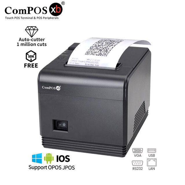 In Stock ComPOSxb Direct POS Thermal Receipt Printer 80mm 203dpi RS232C+USB Supermarket Bar Code Label Ticket Printer