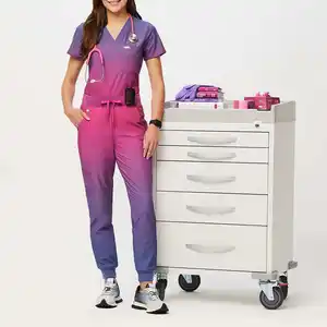 Hospital doctor nurse medical fashion women jogger scrubs uniform sets wholesale stretch stylish scrubs spa salon uniform