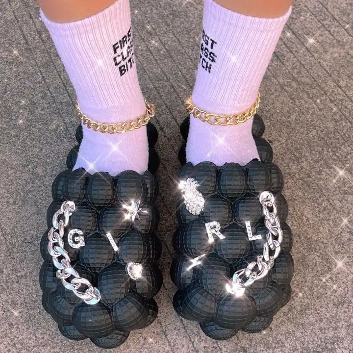 2022 Bubble Slides With Charms Fashion Message Personality Bubble Slippers  Home House EVA Wedge Bubble Mules Sandals Zapatos - Buy 2022 Bubble Slides  With Charms Fashion Message Personality Bubble Slippers Home House