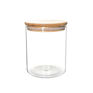 Wanuocraft Glass Food Storage Container Spice Jar with Bamboo Lids for Kitchen Use