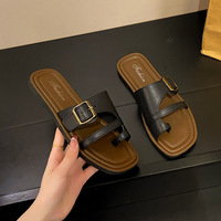 Nouvelles Sandales Compensées Coréennes Personnalisées pour Femmes, Douces, Été, Plein Air, Plage, Design Plat à Boucle de Ceinture, Tendance Mode