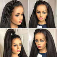 Perruques de Cheveux Humains Vierges Brésiliens 100% Vrais Cheveux Effet Vison, Sans Colle, Type Yaki, Lisses Kinky, avec Dentelle Frontale HD