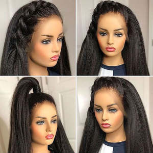 Perruques de <span class=keywords><strong>Cheveux</strong></span> Humains Vierges Brésiliens 100% Vrais <span class=keywords><strong>Cheveux</strong></span> Effet Vison, Sans Colle, Type Yaki, Lisses Kinky, avec Dentelle Frontale HD - Product Image 2