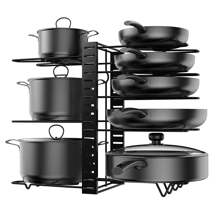 DIY 8 Tiers Kitchen Cabinet Pantry Pot Lid Holder Height Adjustable Pan and Pot Rack Organizer
