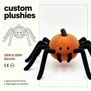 Peluche Ragno Zucca Personalizzato OEM, Ragno Nero a <span class=keywords><strong>Gambe</strong></span> <span class=keywords><strong>Lunghe</strong></span> con Corpo Arancione, Decorazione Horror di Halloween, CE CPC - Product Image 1