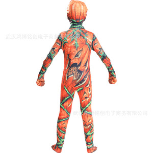 Pumpkin <b>Man</b> <b>Onesie</b> Halloween Costume Children Cosplay Full Body Suit Orange Print Fancy Dress Party Outfit - Product Image 4