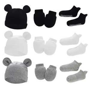 Fashion Baby Hats Newborn Gloves Baby Glue Socks Cotton Three Piece Set