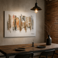 Peinture murale abstraite style galerie, tons terreux rouille, lignes verticales, sur toile, pour salon, grande décoration