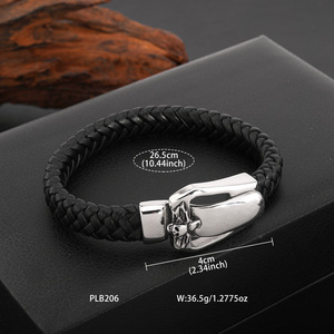Pulsera con cabeza de león de cuero negro y dije de aleación tejida para hombre y mujer, uso diario - Product Image 2