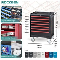 ROCKBEN Fonctionnement Efficace 7 Tiroirs Outil de Verrouillage Central Cadre en Acier de Sécurité Chariot à Outils Portable pour Entrepôt