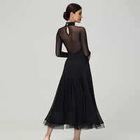 Robe de danse de salon moderne à manches longues noire pour femmes, taille grande, personnalisable, robes de compétition