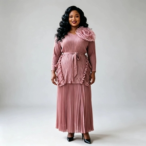 <span class=keywords><strong>Precio</strong></span> Directo <span class=keywords><strong>de</strong></span> Fábrica: Conjunto Plisado Miyake con Detalle <span class=keywords><strong>de</strong></span> Rosa 3D, Falda Peplum, Traje <span class=keywords><strong>de</strong></span> Talla Grande, Ropa <span class=keywords><strong>de</strong></span> Lujo Modesta para Otoño - Product Image 6