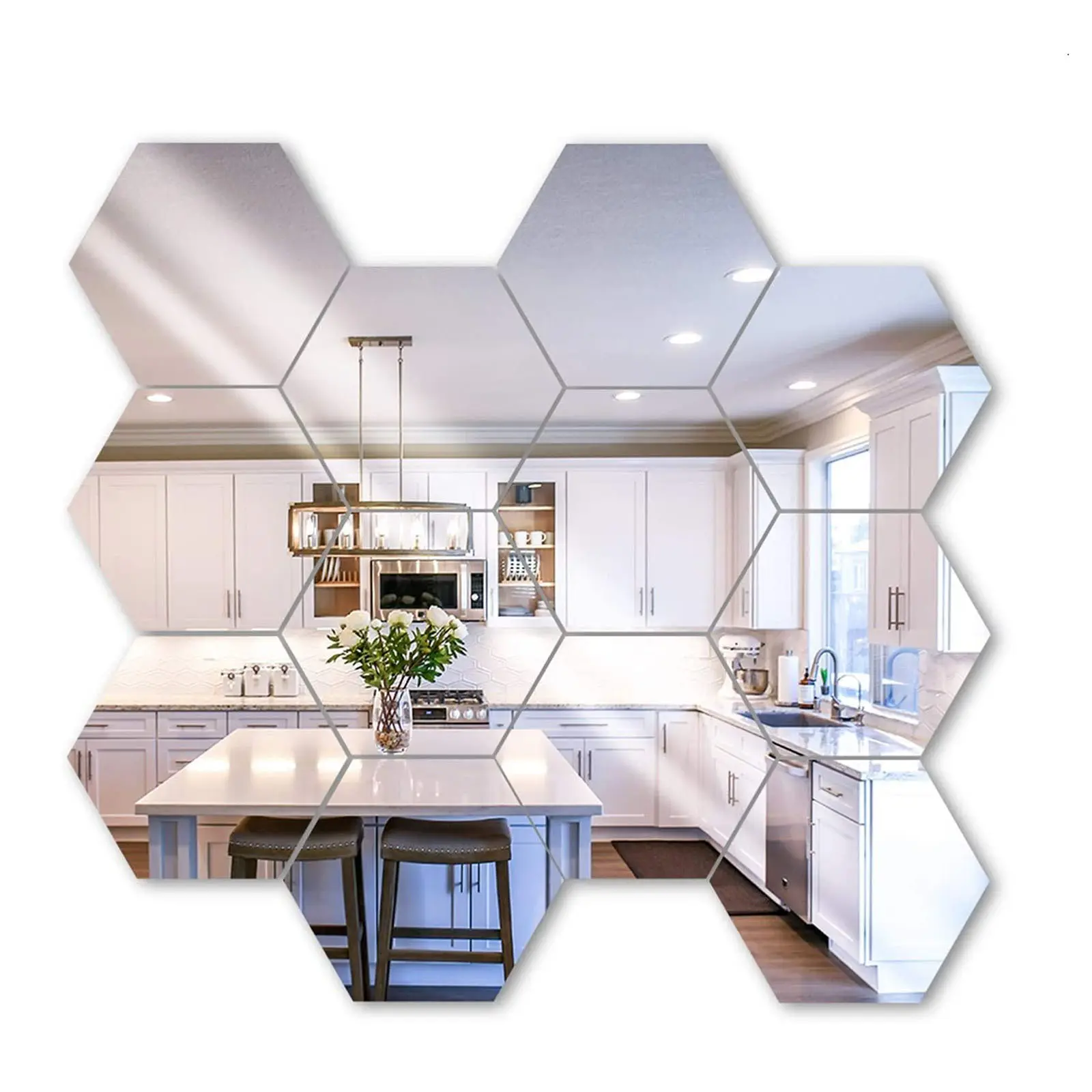 Adesivo de Parede Espelhado Multicolorido, Adesivo Criativo para Decoração de Casa, 12 pçs/set, DIY, 3D, Hexagonal