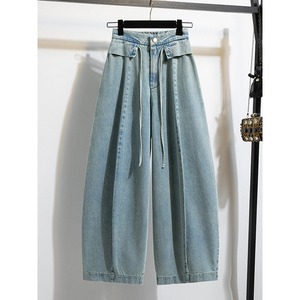 2026 New Spring Wholesale Plus Size Cotton Denim Horseshoe Pants Korean Loose Balloon Trousers High Waist Casual <strong>Jeans</strong> - Product Image 4