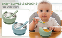 Vente chaude 2 pièces Bol pour bébé avec ventouse Ensemble de cuillère pour bébé Sans BPA Bol en acier inoxydable pour enfants