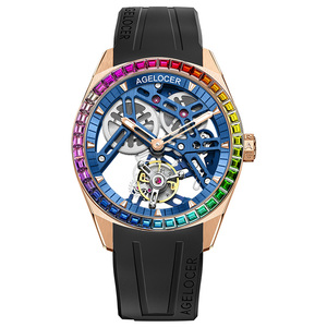 AGELOCER <span class=keywords><strong>Montre</strong></span> Tourbillon originale Lunette diamant arc-en-ciel <span class=keywords><strong>Montre</strong></span> mécanique manuelle squelette pour <span class=keywords><strong>homme</strong></span> <span class=keywords><strong>Montre</strong></span>-bracelet pour <span class=keywords><strong>homme</strong></span> avec boîte - Product Image 4