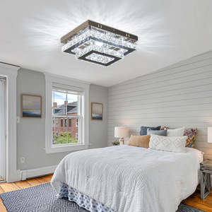 Zeal <b>Lighting</b> <b>Modern</b> Rectangular Multi-Tier K9 Crystal <b>Ceiling</b> Lamp Contemporary Metal Surface Mounted Chandelier for Living - Product Image 4