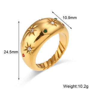 แหวนดาวสแตนเลสสตีล 316L ชุบทอง 14k 18k PVD ไม่ลอก ไม่ดำ พร้อมเพชร สำหรับผู้หญิง ขายส่งตามสั่ง - Product Image 6
