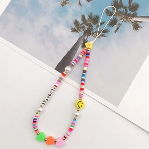 Sourire visage perle argile perlée chaîne de téléphone portable acrylique dessin animé téléphone <span class=keywords><strong>bijoux</strong></span> femmes filles Anti perte téléphone lanière suspendue - Product Image 5