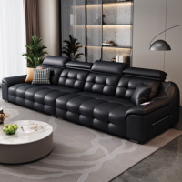 Modernes Minimalistisches Modulares Ledersofa-Set Lawrence Großes Schwarzes Sofa mit Massivholzbeinen Echtes Leder für Wohnzimmer Hotel