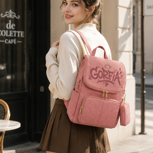 Mochila con estampado de gran capacidad y bolsillo frontal con cremallera, mochila minimalista de mano para mujer, bolsa de compras diaria, <span class=keywords><strong>color</strong></span> <span class=keywords><strong>rosa</strong></span> - Product Image 6