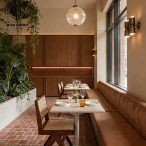 เฟอร์นิเจอร์โรงแรม คาเฟ่ ร้านอาหาร เก้าอี้หวาย โต๊ะหินเผา พร้อมที่นั่งบุผ้ากำมะหยี่ทรงกลมสั่งทำพิเศษระดับไฮเอนด์สุดหรู - Product Image 6